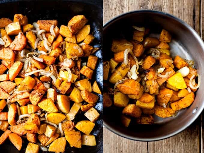 Step 3 & 4 making sweet potato soup with butternut squash. All using Aldi ingredients. 