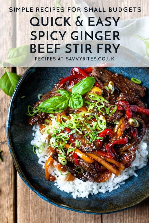 Korean Beef stir fry in a bowl with text overlay