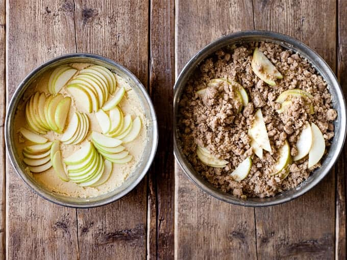 Cake with apple crumble topping step 3 & 4. using Aldi Ingredients.