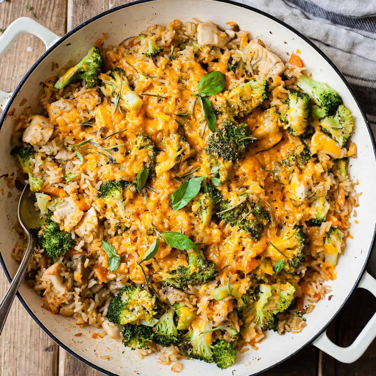 Cheddar broccoli chicken bake with rice. All ingredients from Aldi.