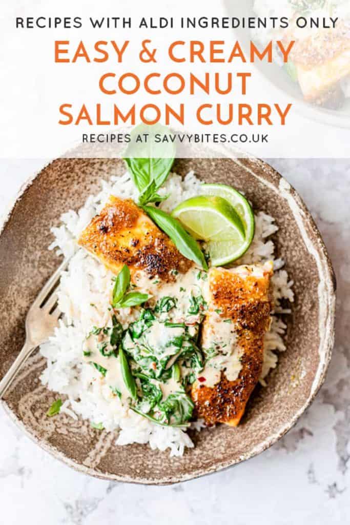 Creamy coconut salmon curry in a hurry made with Aldi ingredients.