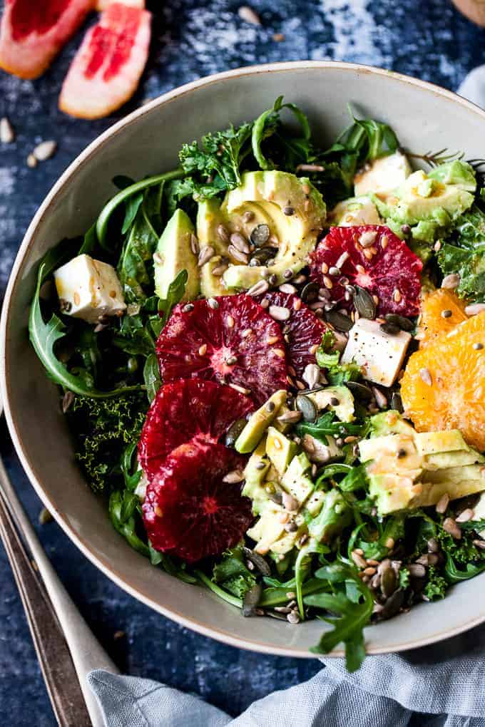 easy Kale salad with oranges and feta.