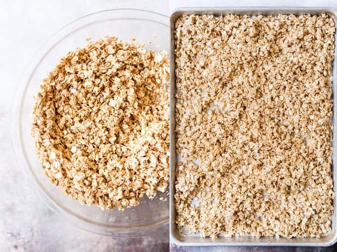 Step 3 & 4 for making homemade granola using Aldi ingredients.