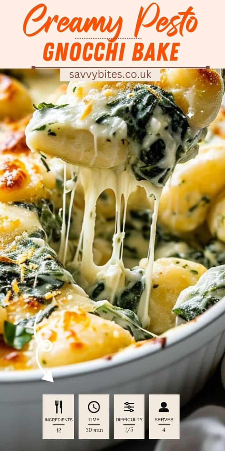 30 Minute pesto gnocchi in a pan with cheese.
