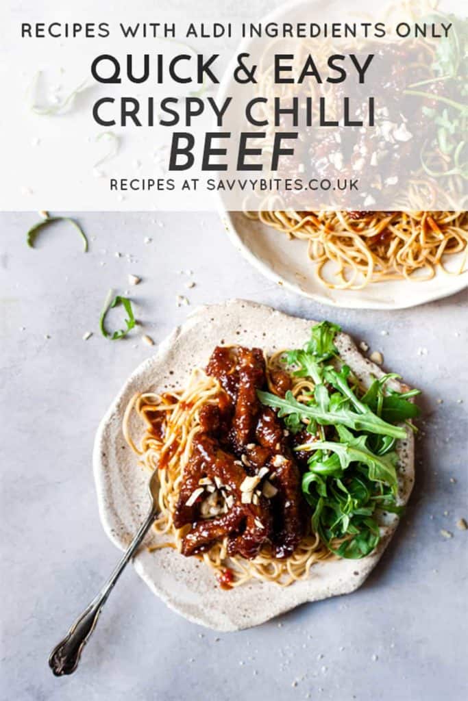 crispy chilli beef with text overlay.