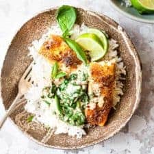 Creamy coconut curry salmon 30 minute meal with Aldi ingredients.
