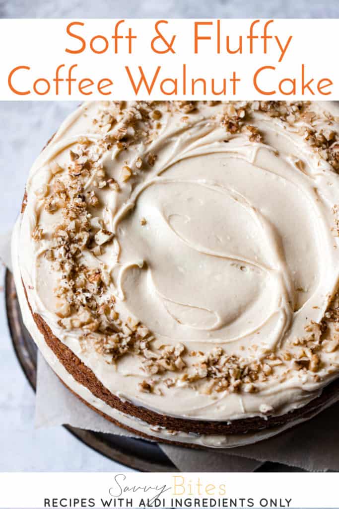 Walnut and coffee cake with buttercream frosting.
