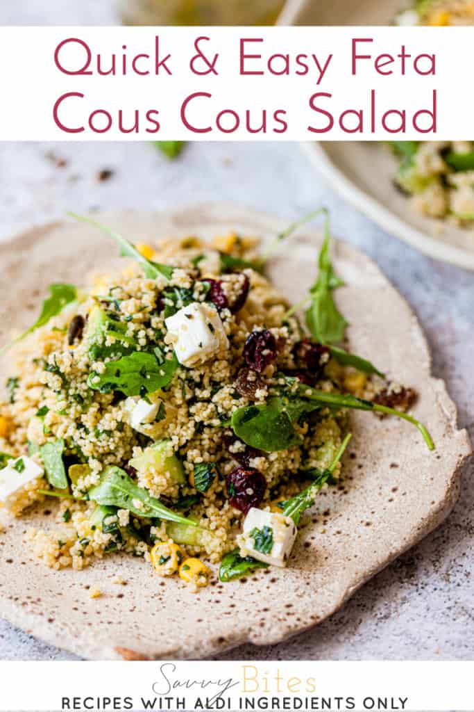easy couscous salad on a white plate.