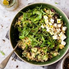 large bowl of couscous salad using Aldi ingredients