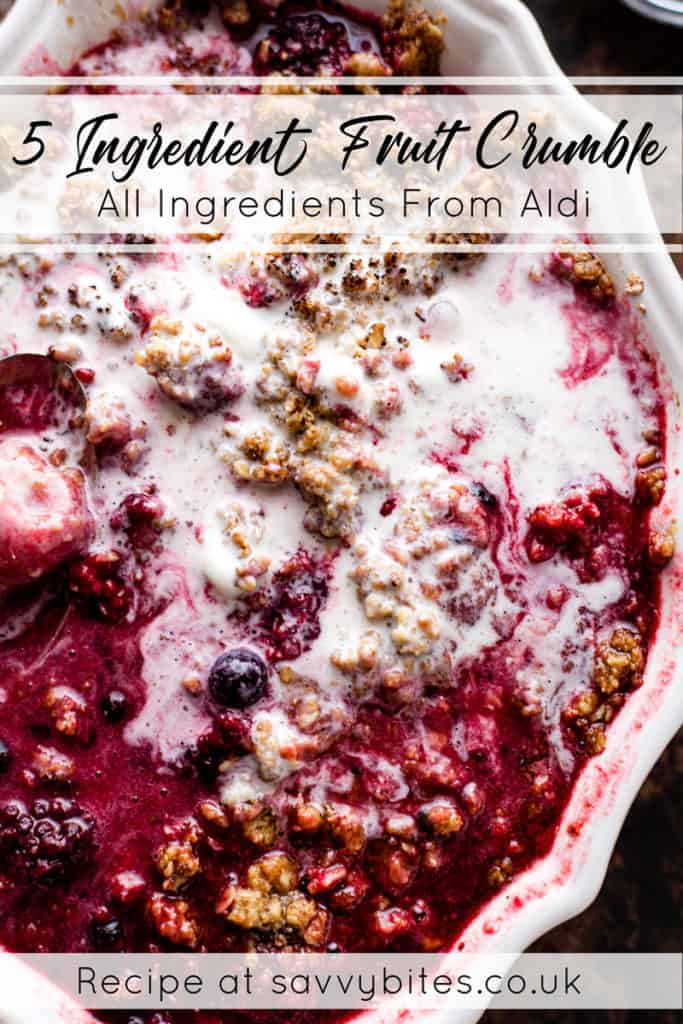 easy 5 ingredient frozen fruit crumble ingredients from Aldi UK.