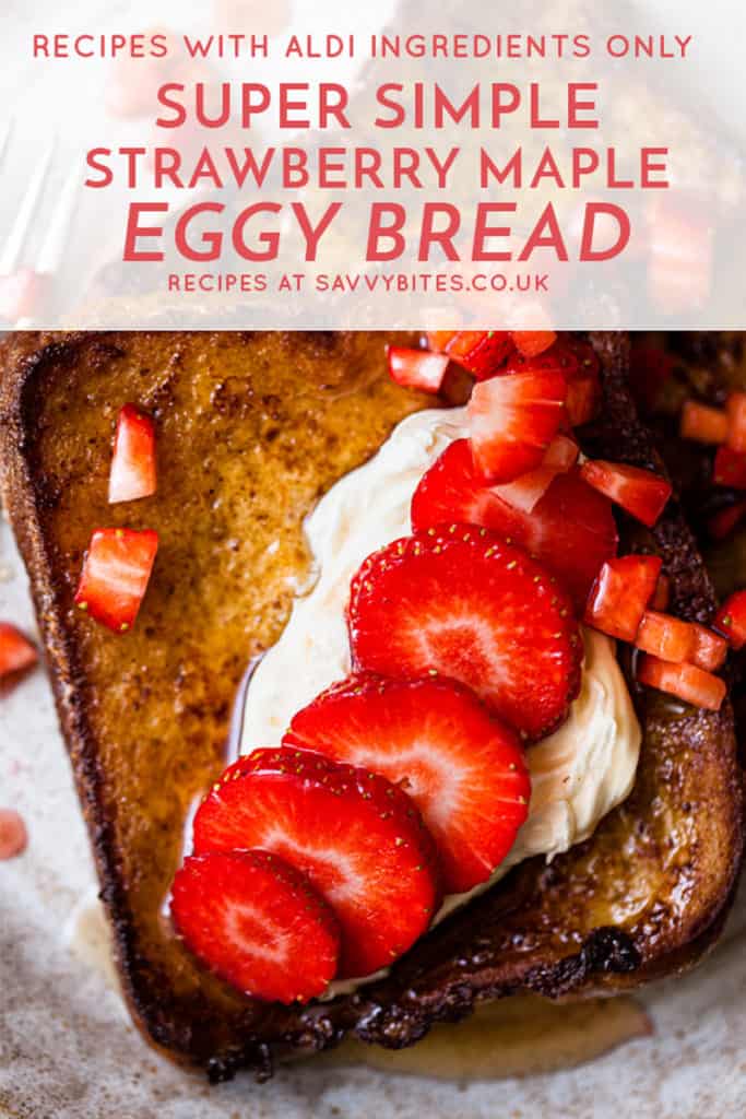 eggy bread with syrup and text overlay.