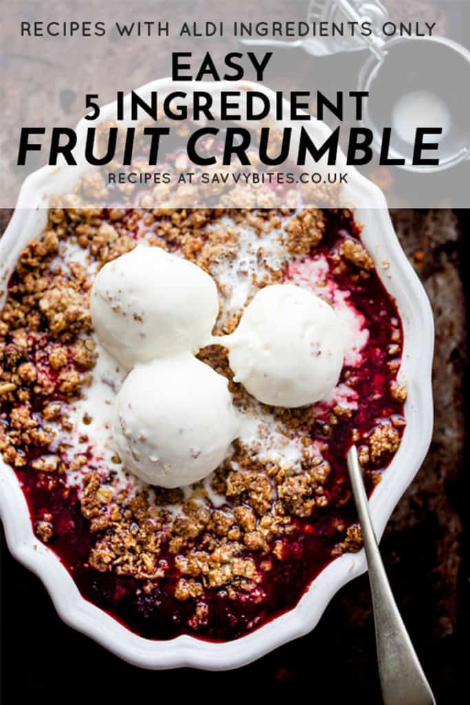 Fruit crumble with text overlay