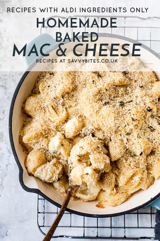 creamy easy baked mac and cheese with text overlay