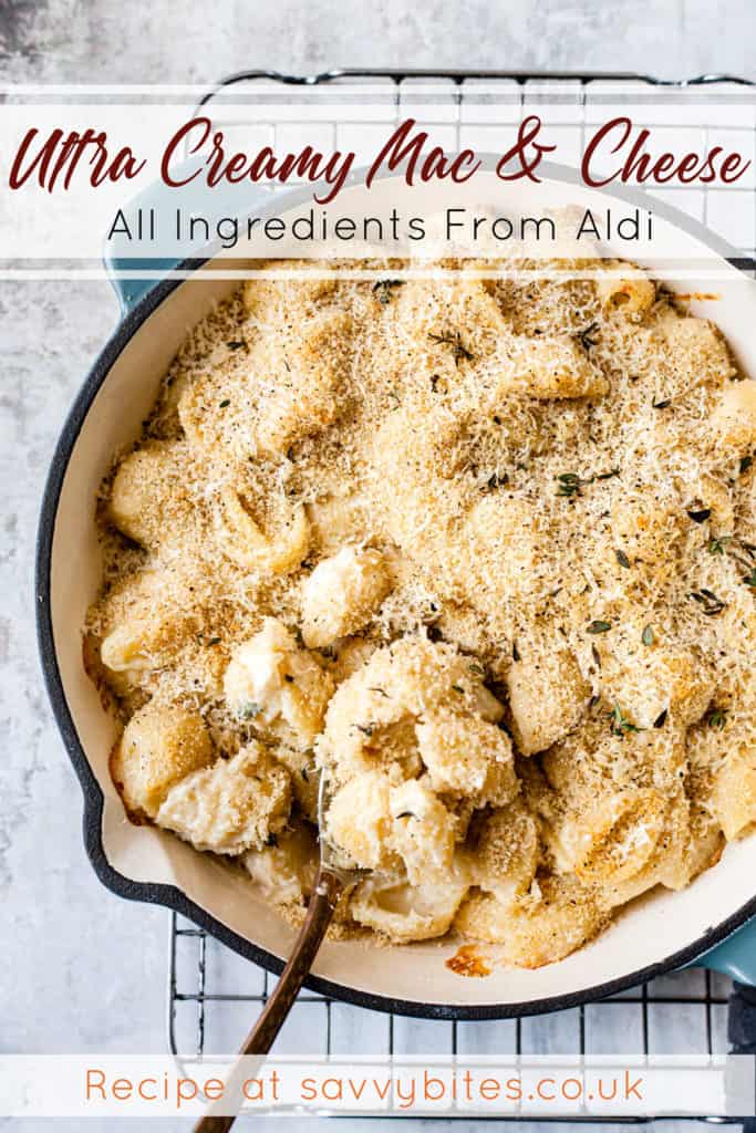 easy baked macaroni and cheese with ingredients from aldi.