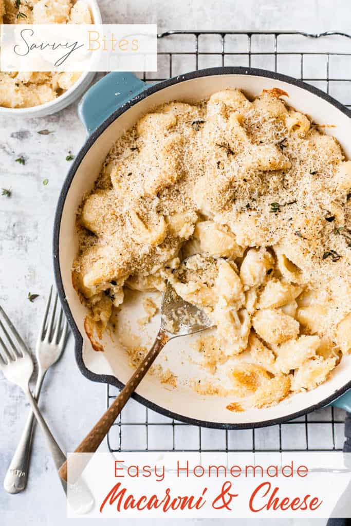 easy homemade mac and cheese with text overlay