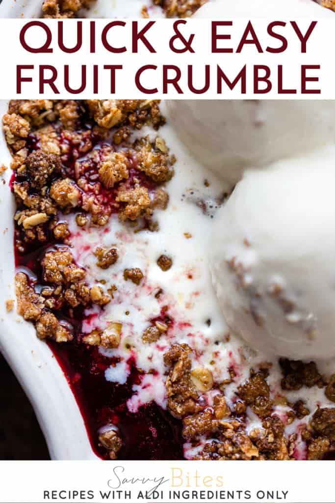 Easy fruit crumble with text overlay