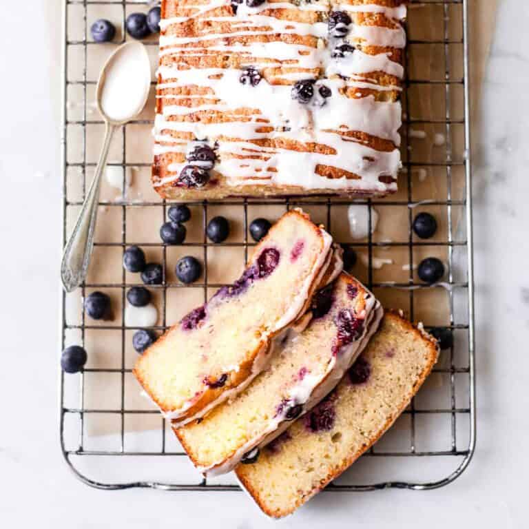 lemon blueberry cake with drizzle glaze