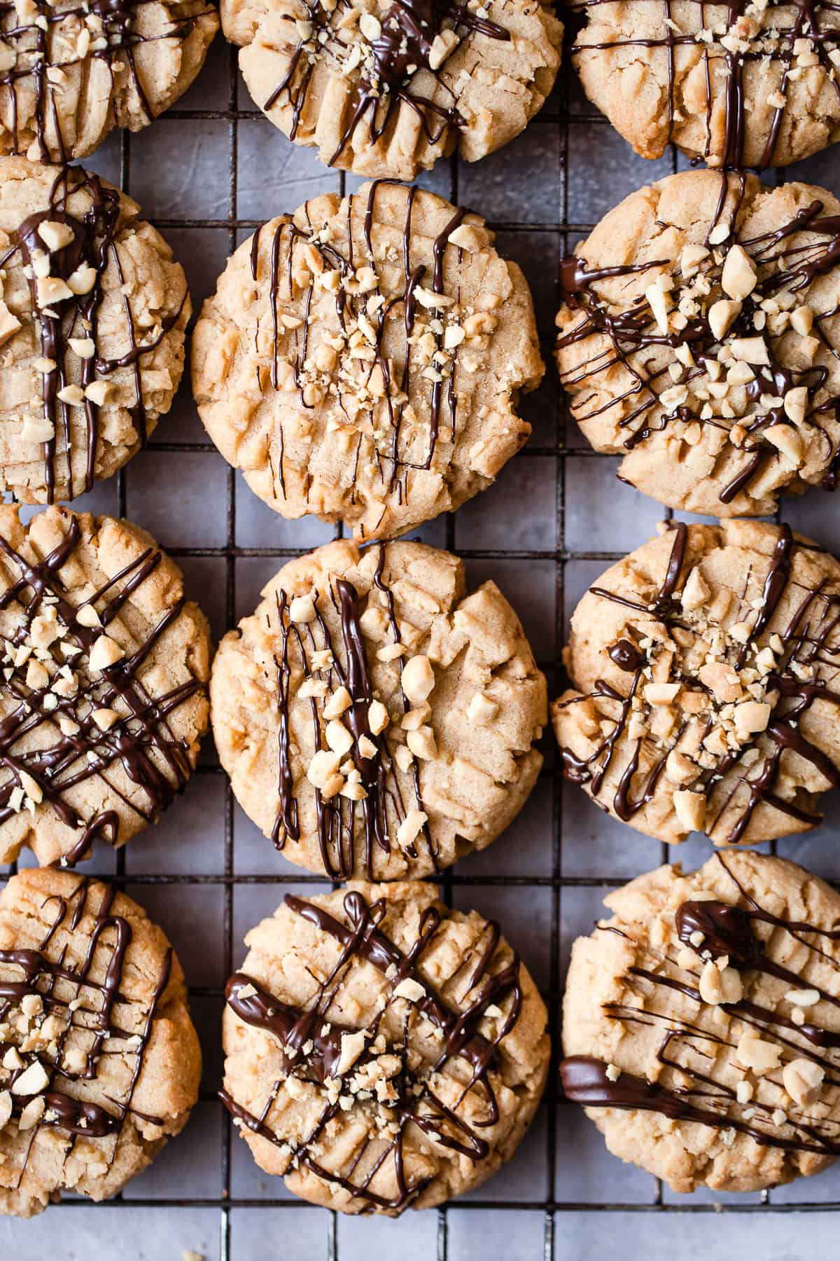 chocolate peanut butter cookies on a wire rack.