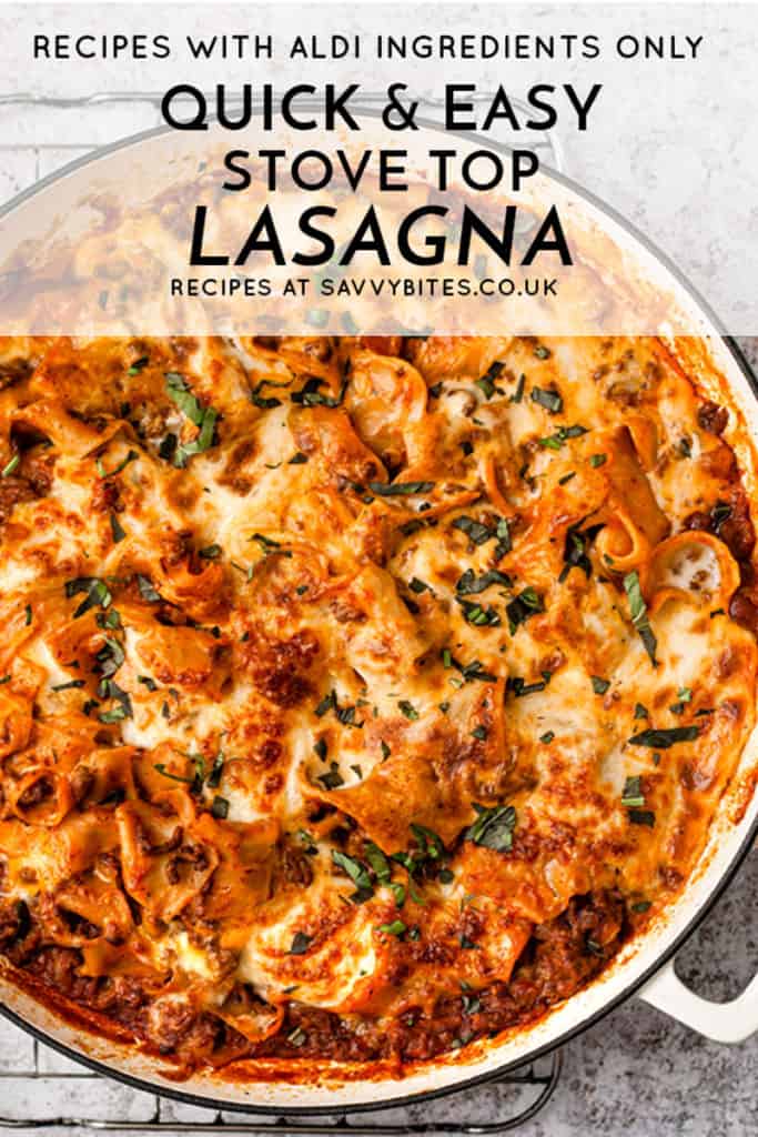 Easy lasagna with text overlay