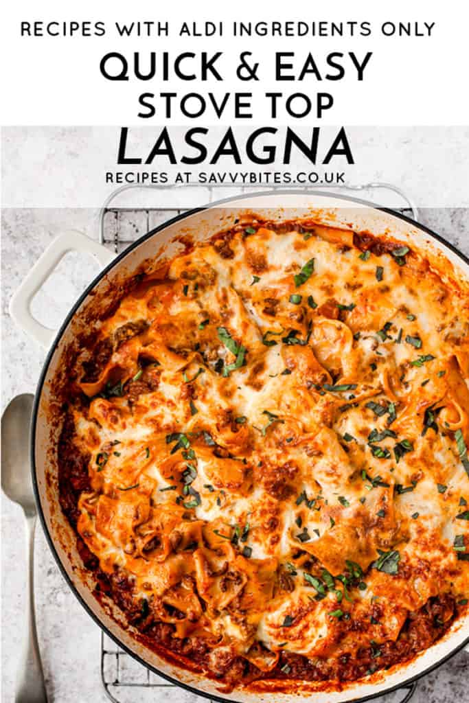 Easy one pan lasagna on a white table.