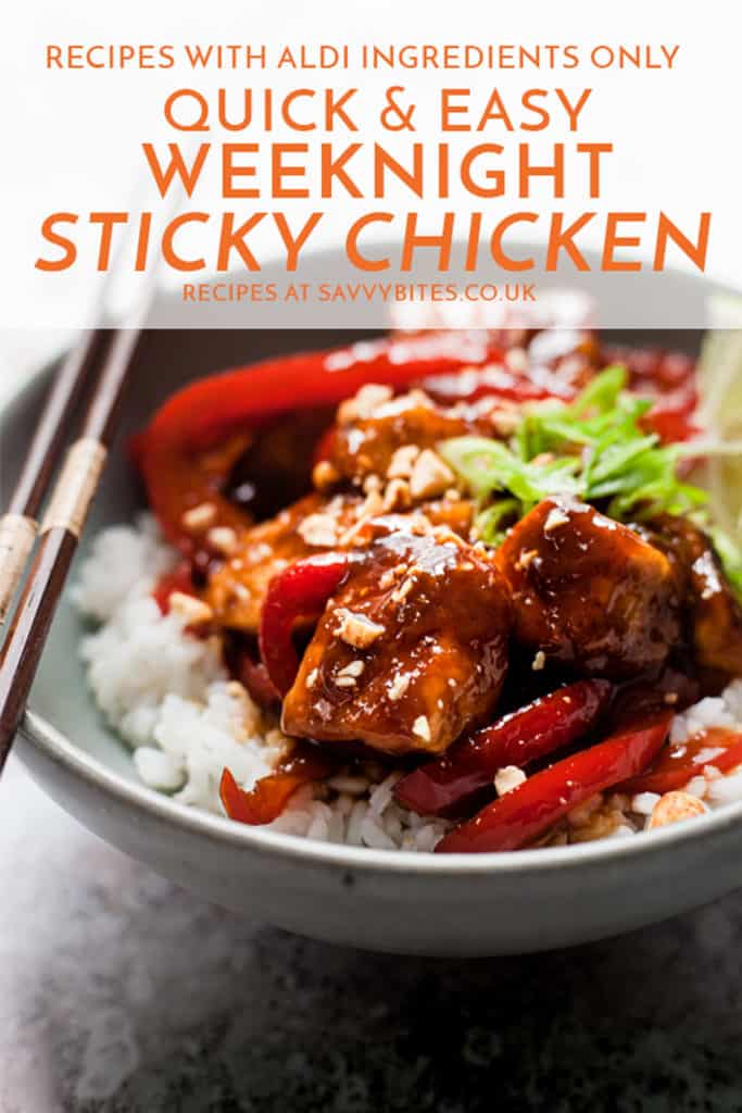 Simple sticky chicken with text overlay.