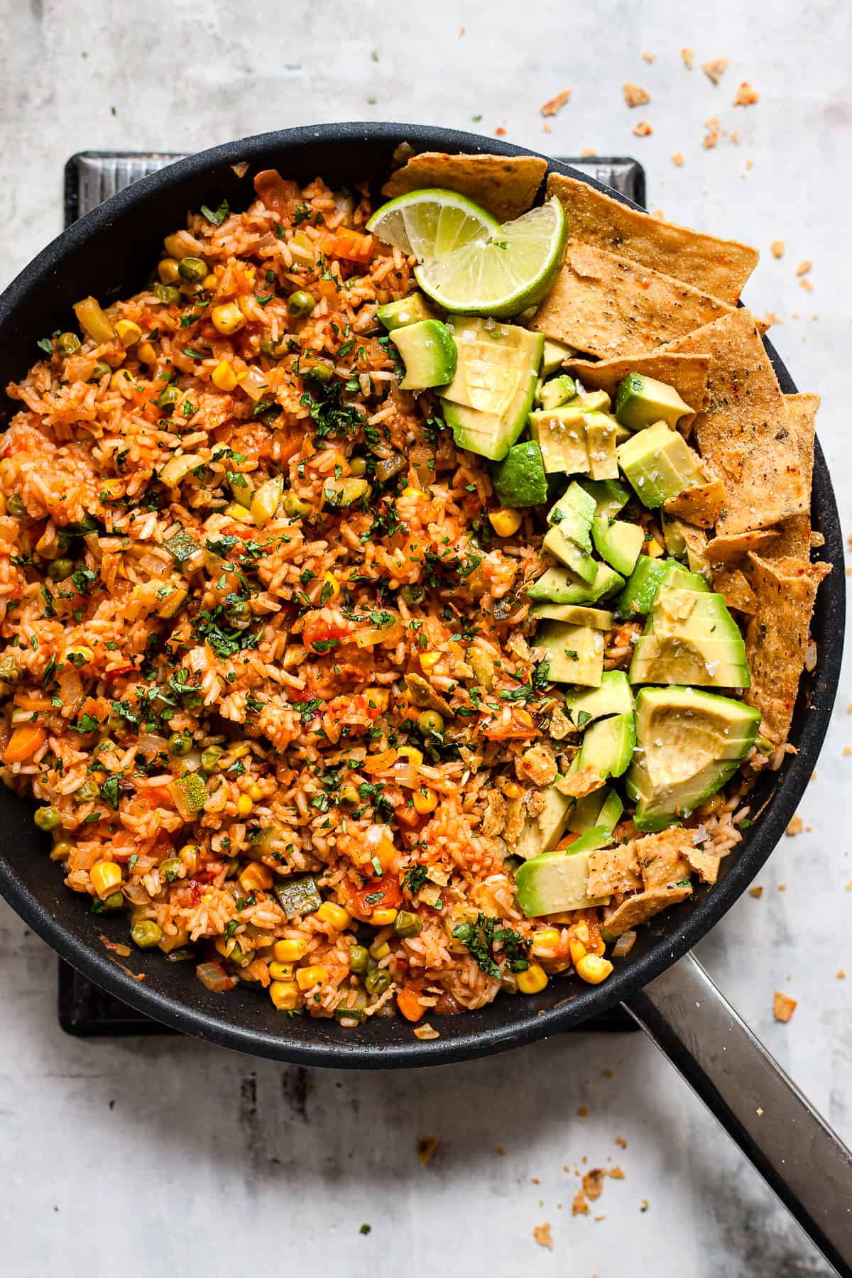 Mexican rice in a pan with Aldi UK ingredients budget meal plan