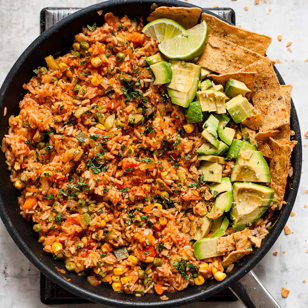 Mexican rice in a pan with Aldi UK ingredients budget meal plan