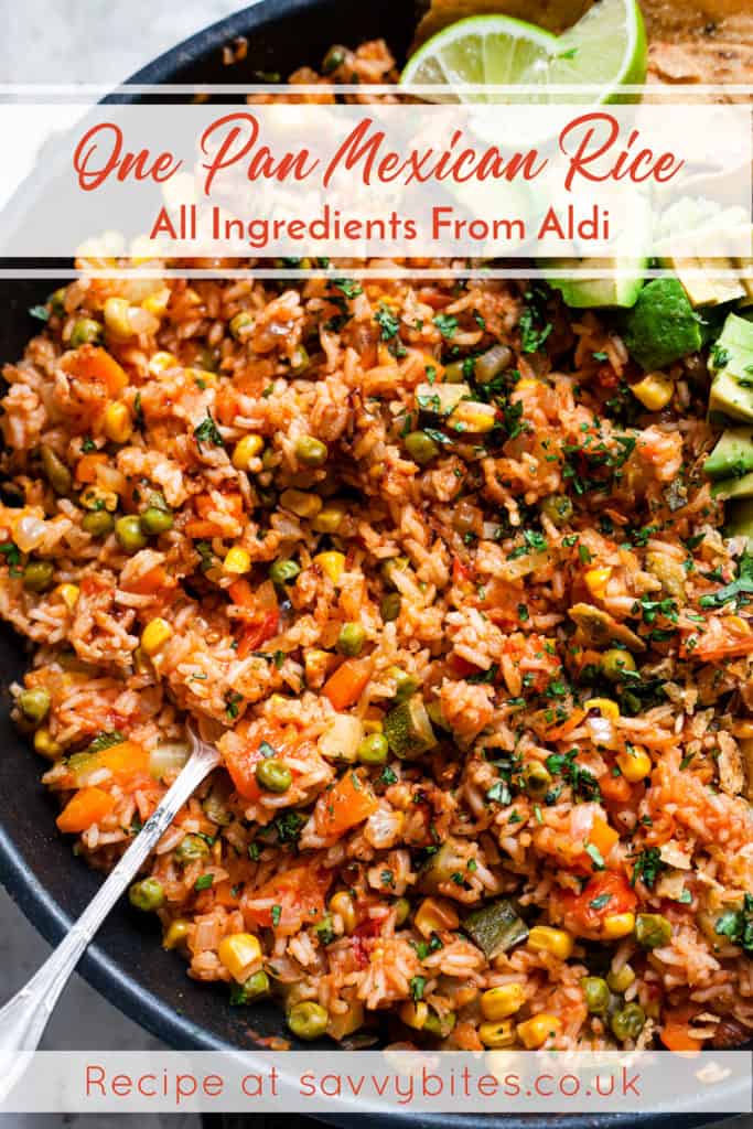 Mexican rice in a pan with Aldi UK ingredients budget meal plan