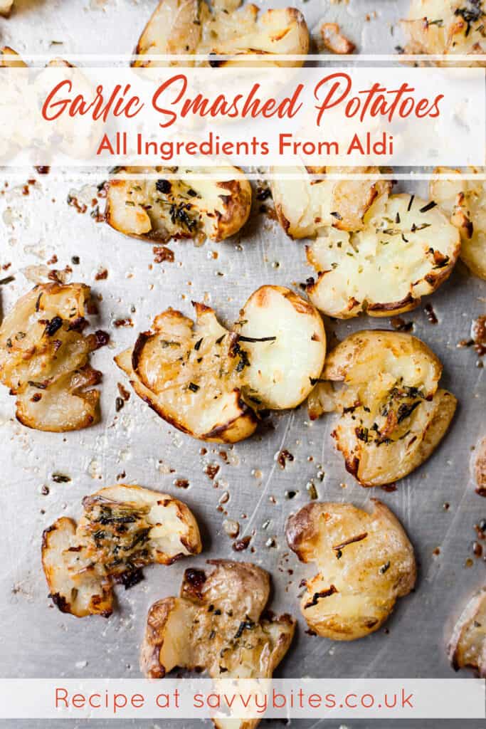 Garlic herb smashed potatoes Aldi ingredients.