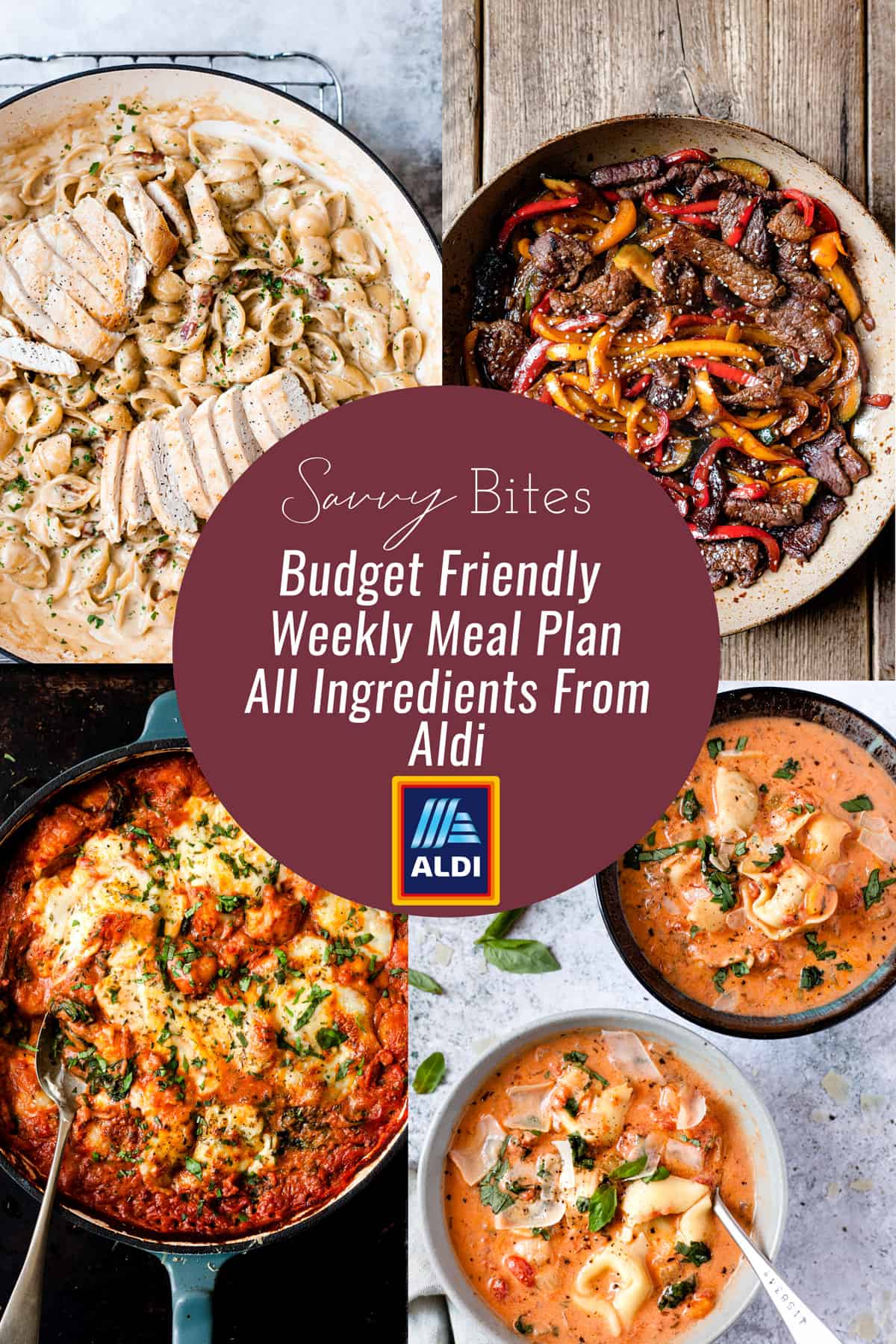 Meal planning collage. Aldi meal planning, budget recipes