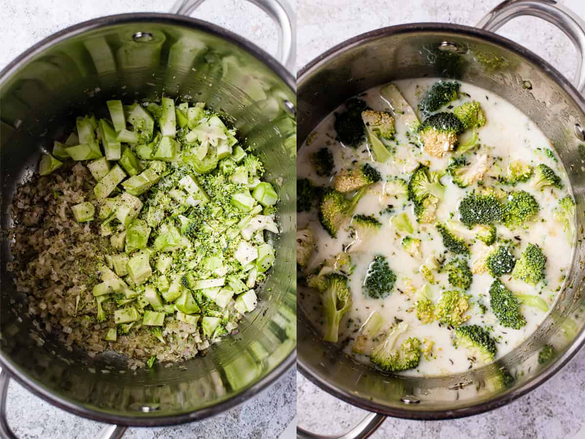 Simmering broccoli and stilton soup.