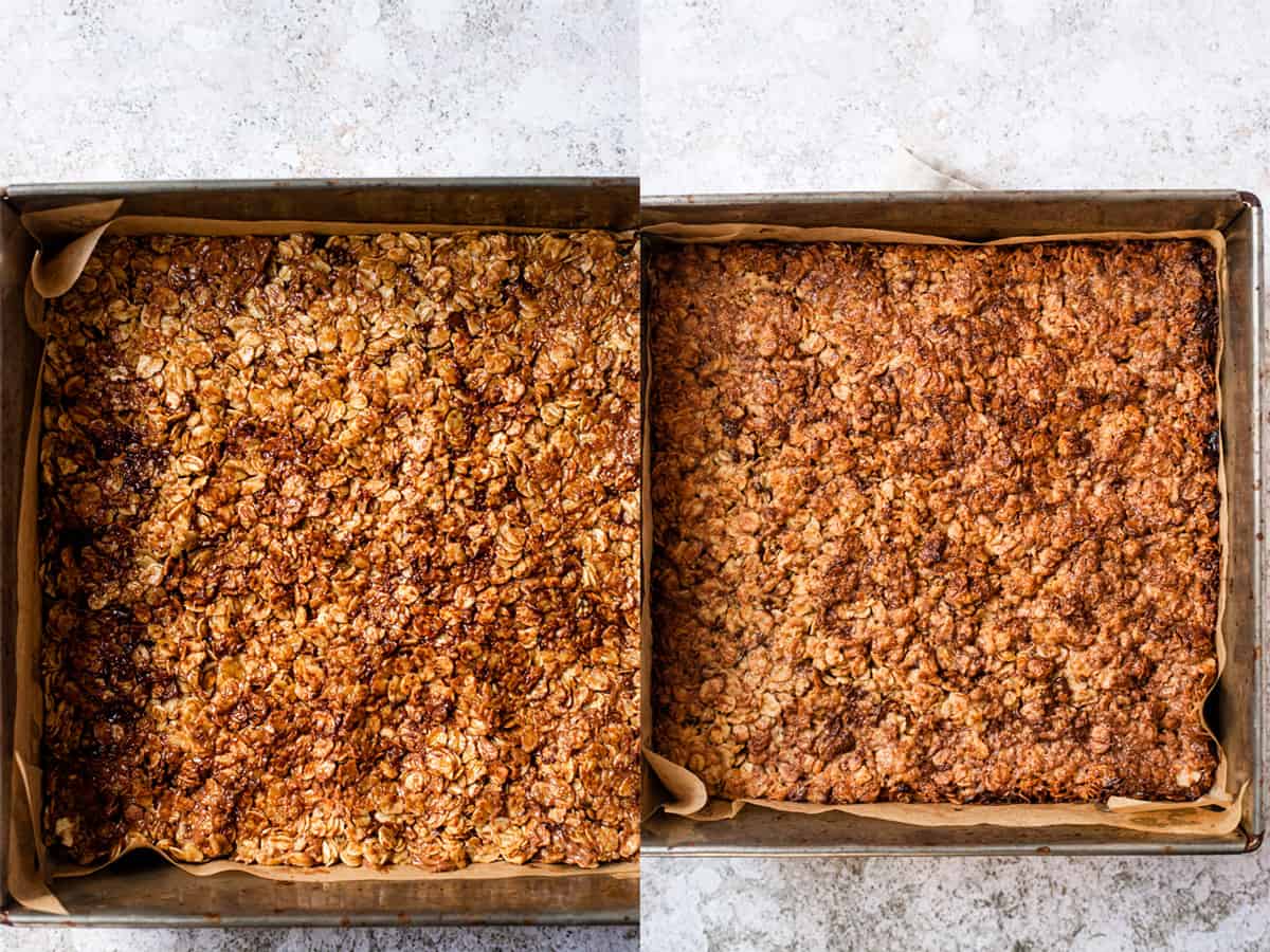 chocolate flapjack before and after baking