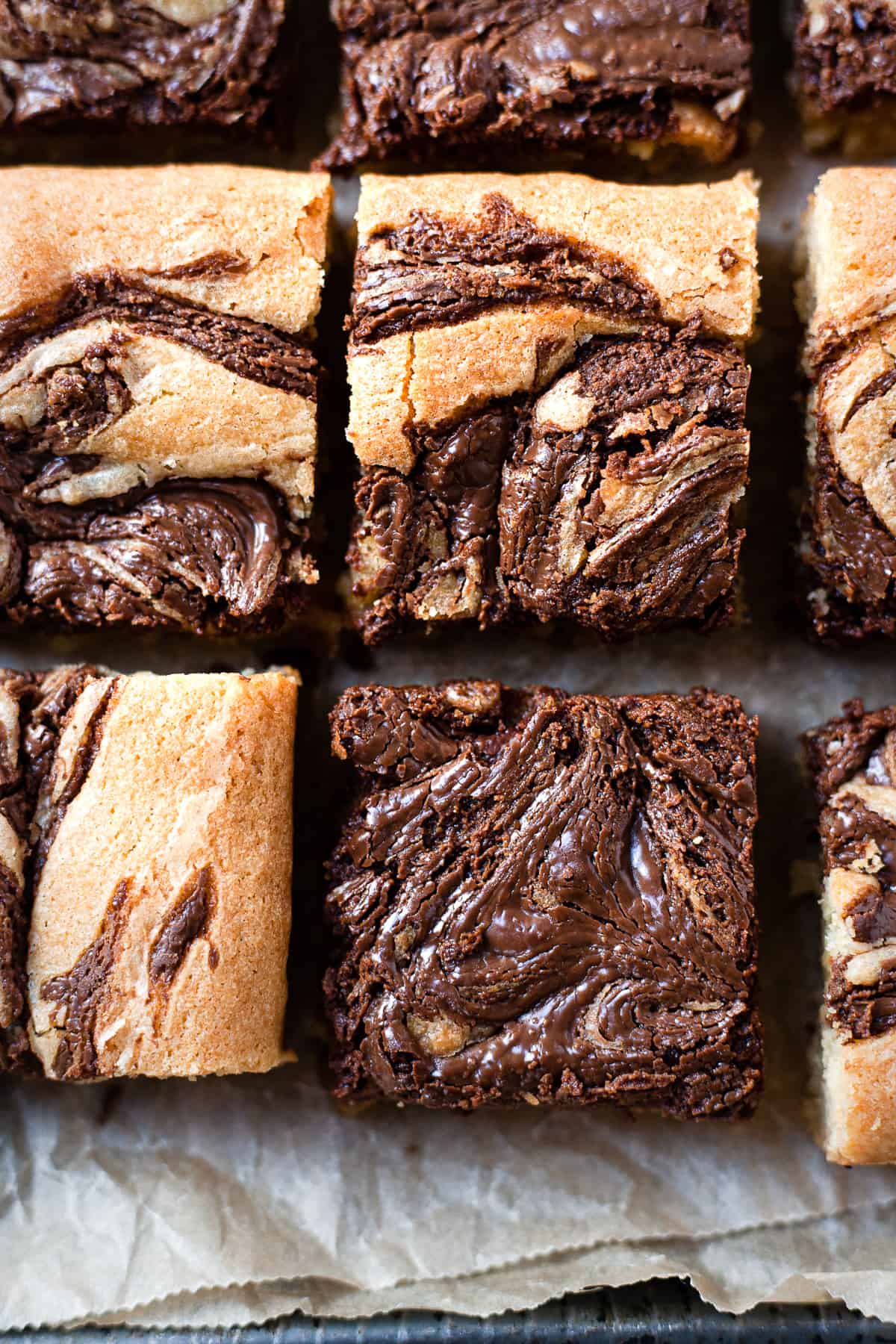 Nutella blondies in a baking tray.