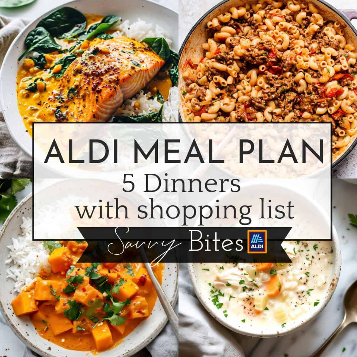 Aldi budget meal plan recipes collage.