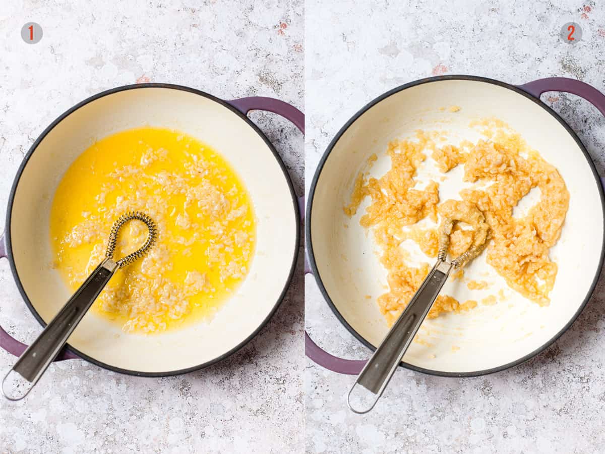 Melting butter and making roux sauce.