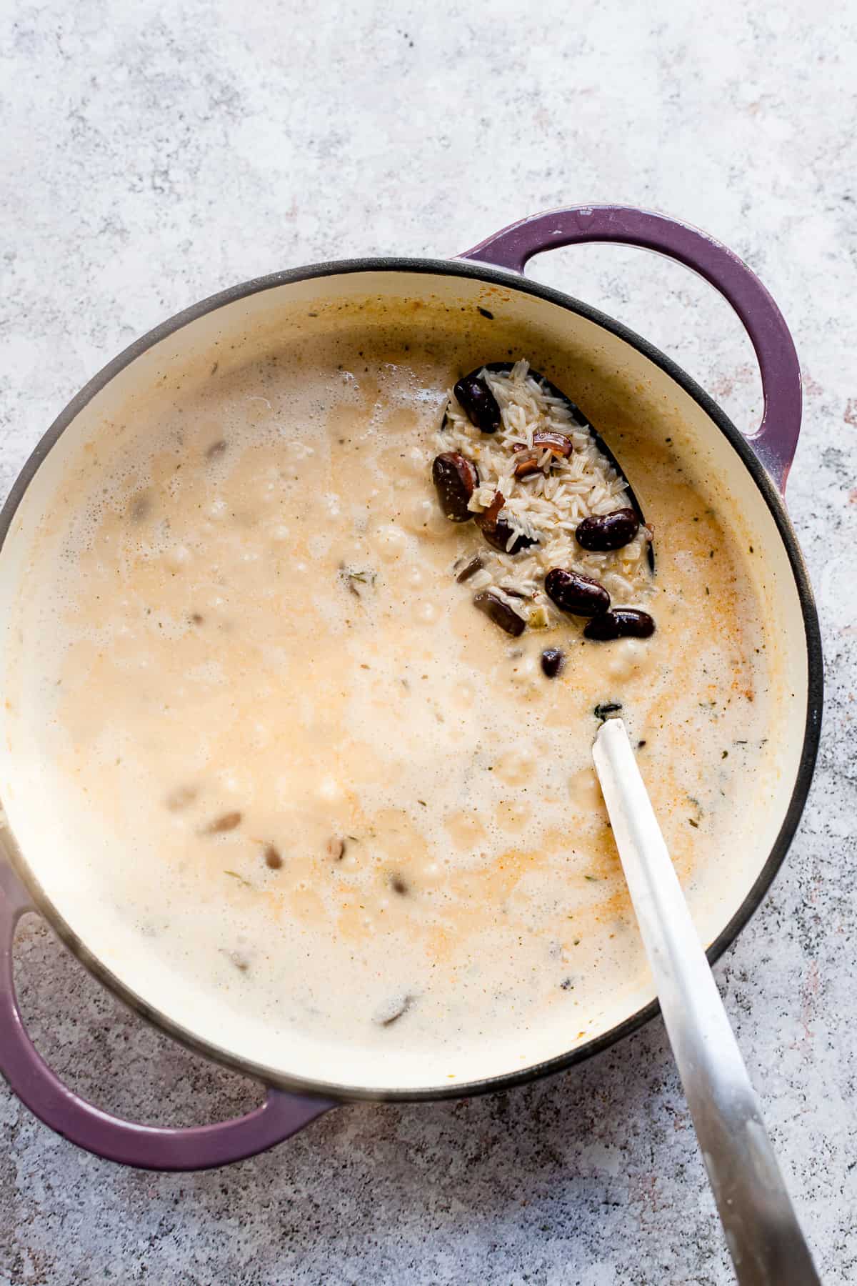 Jamaican rice and peas in coconut milk with kidney beans