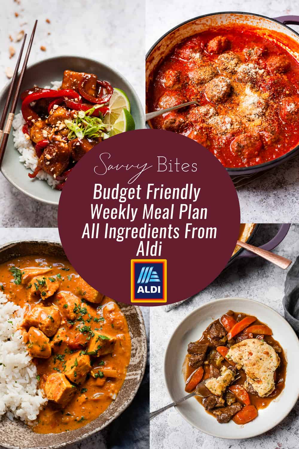 collage of dinners for the Aldi budget meal plan