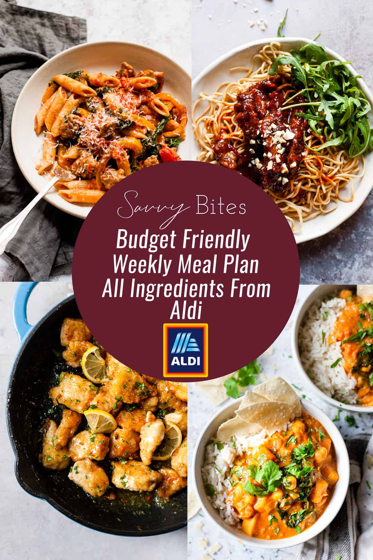 Aldi Budget Meal Plan menu collage