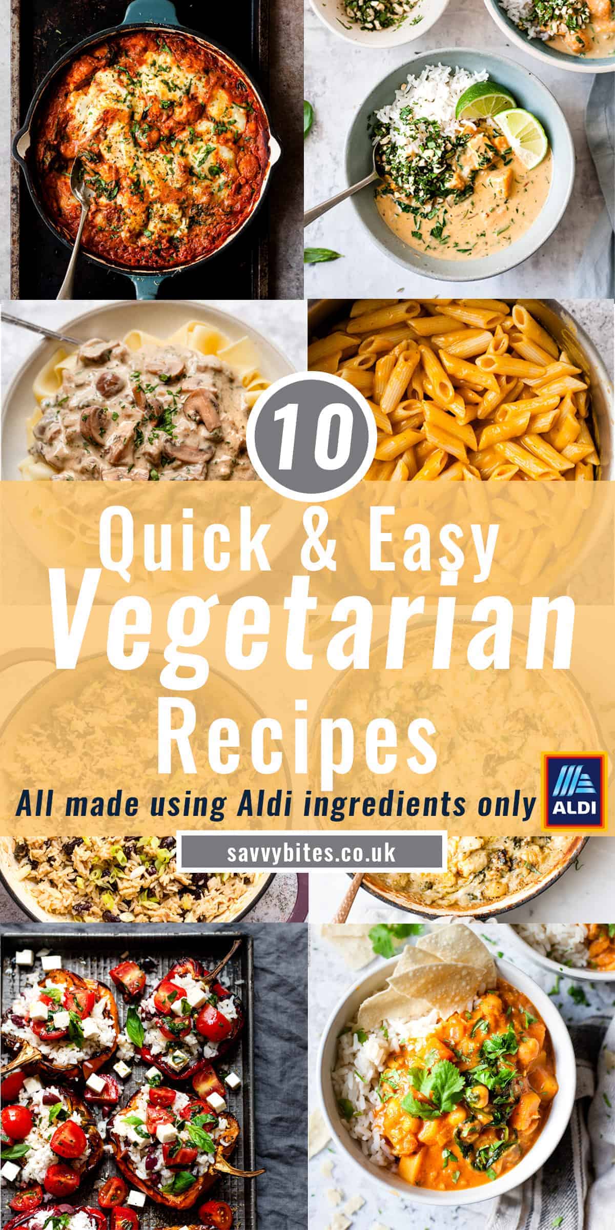 collage of vegetarian recipes for the Aldi meal plan