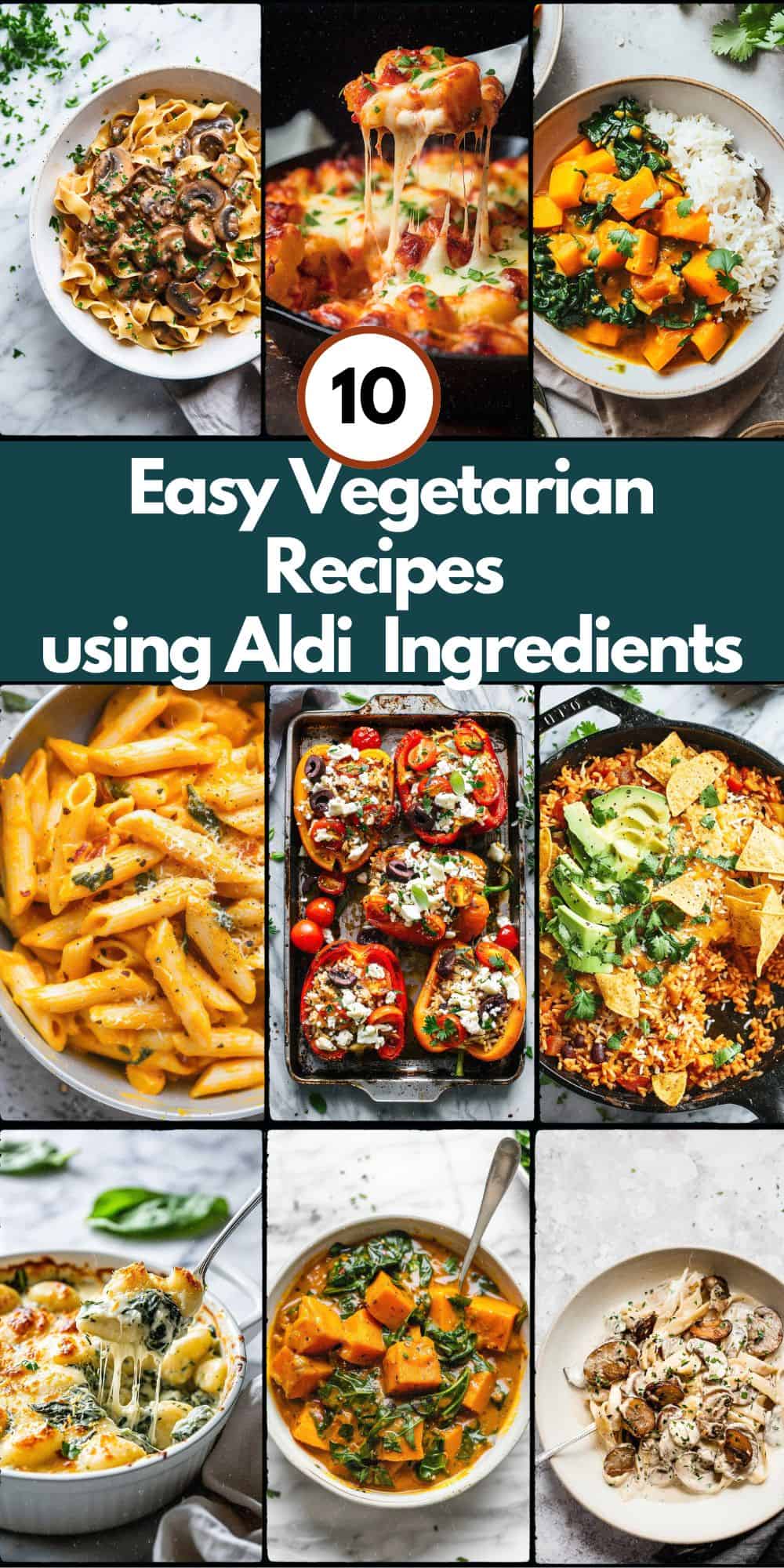 Collage of vegetarian recipes for the Aldi meal plan.