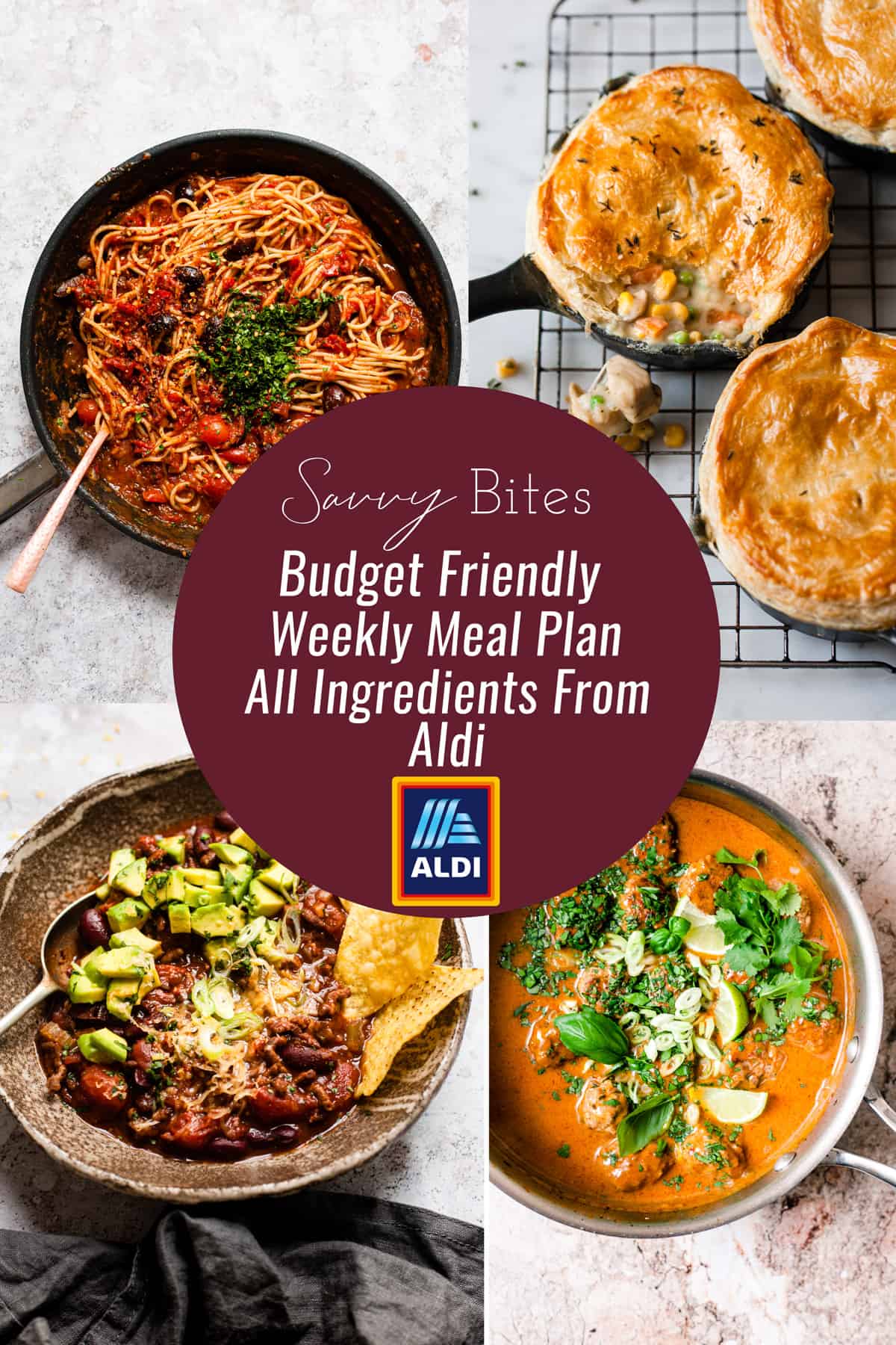 Aldi budget meal plan photo collage