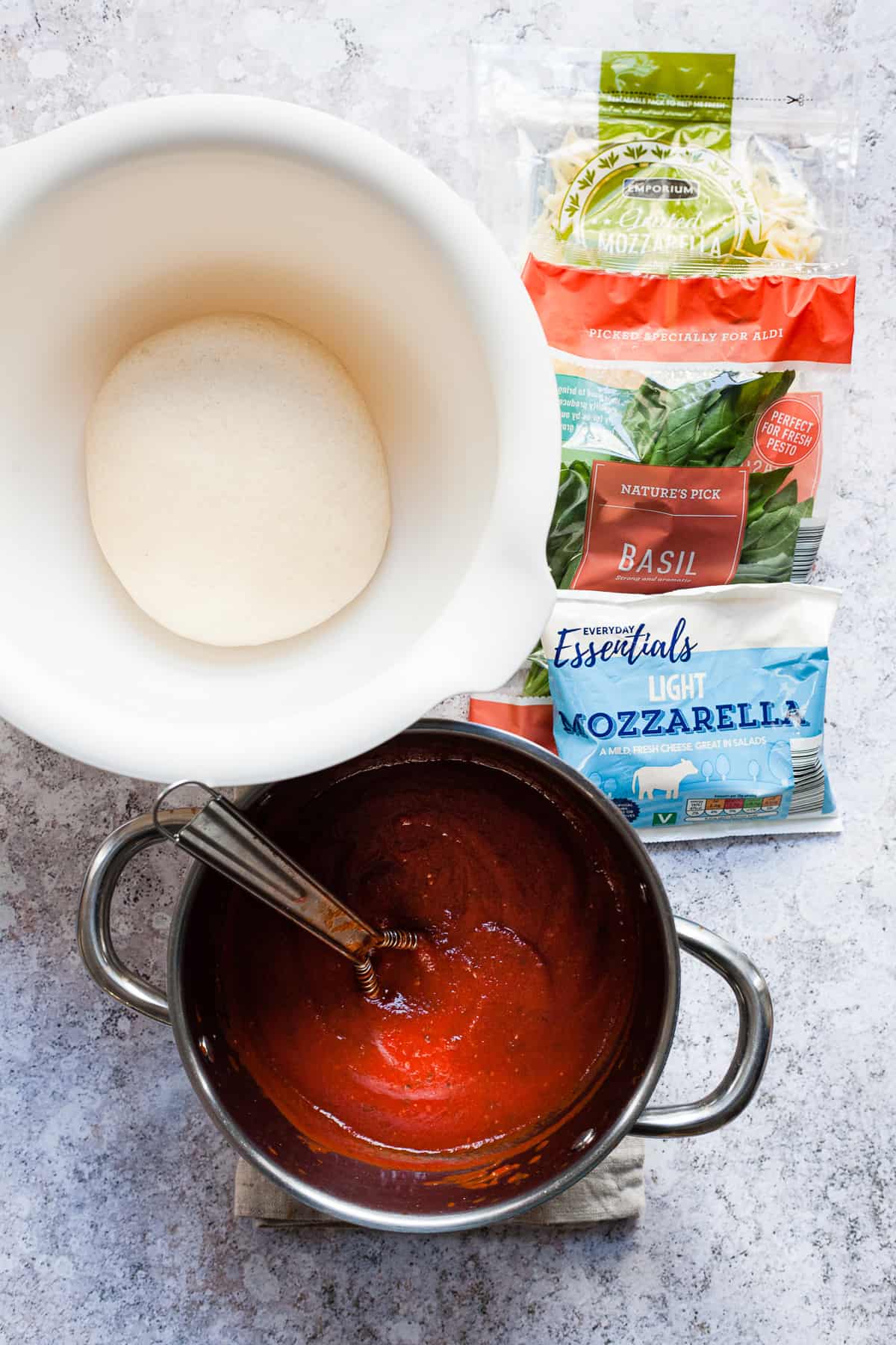 Ingredients needed for making Margherita pizza