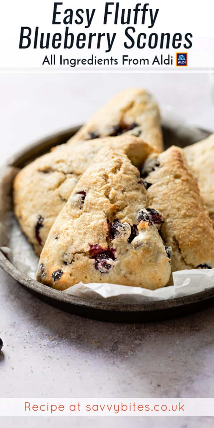 Blueberry scones on a table made using Aldi ingredients