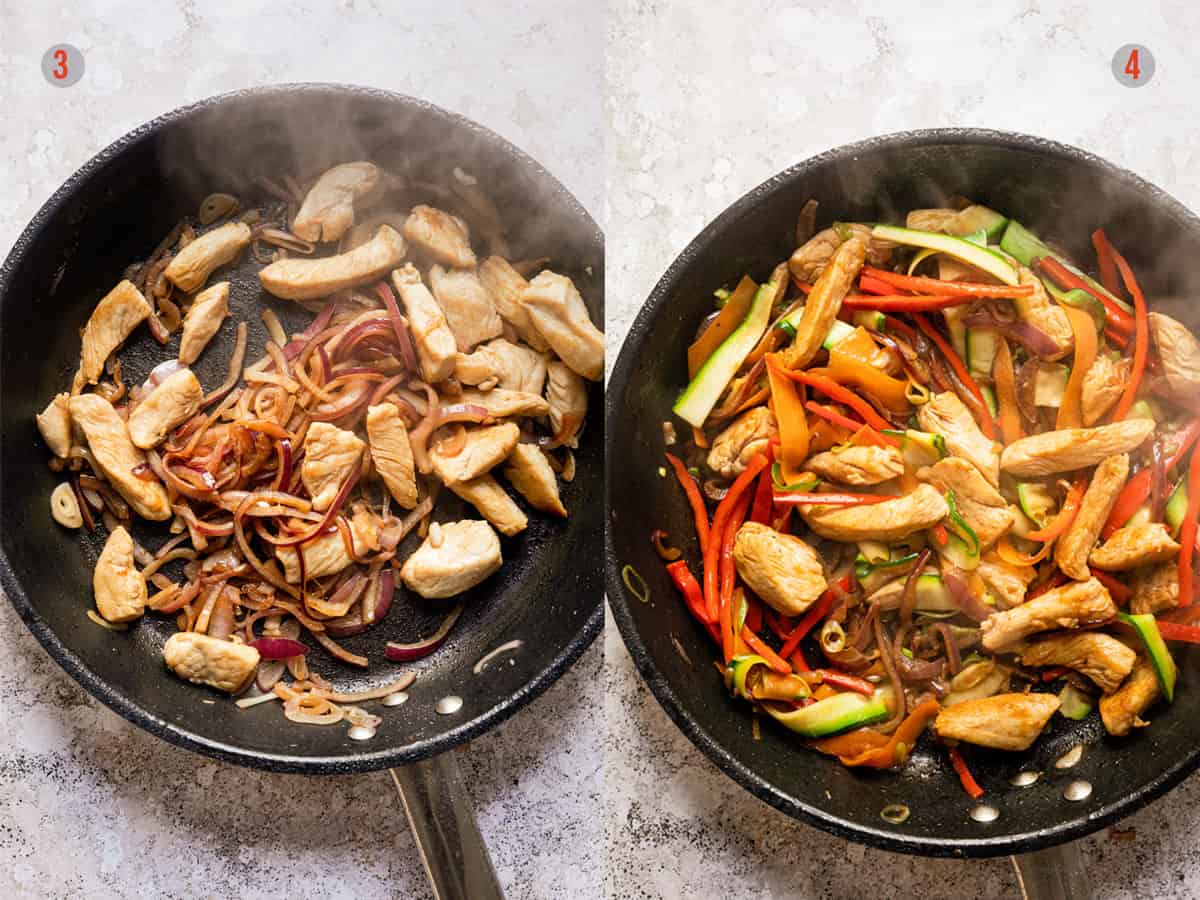 Browning chicken in a non-stick pan.