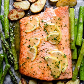 Salmon Tray Bake w/ Honey Garlic Sauce - Savvy Bites