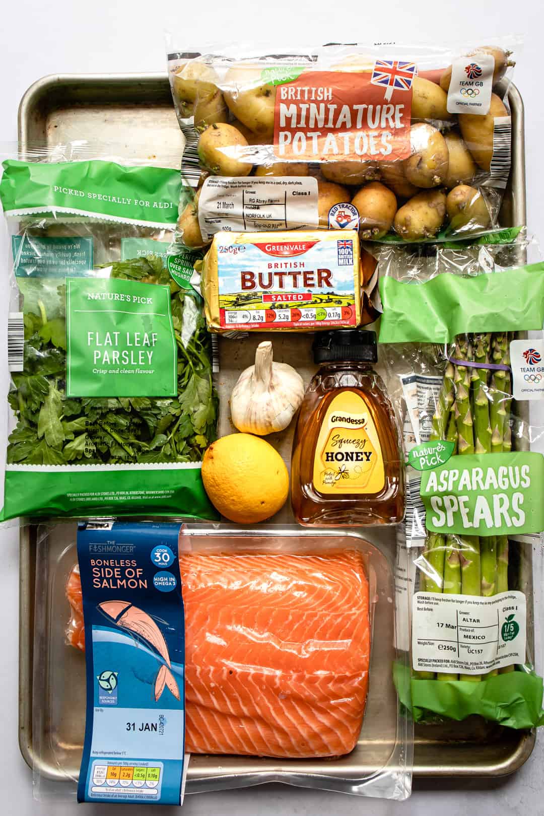 Aldi ingredients for Salmon tray bake