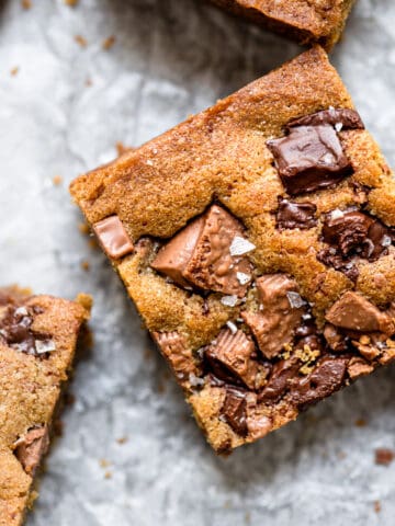 chewy cookie bars on baking paper
