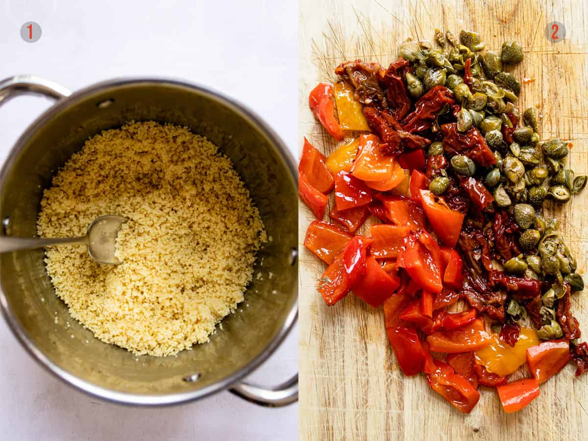Moroccan couscous with sundried tomatoes and roasted peppers- Aldi recipe
