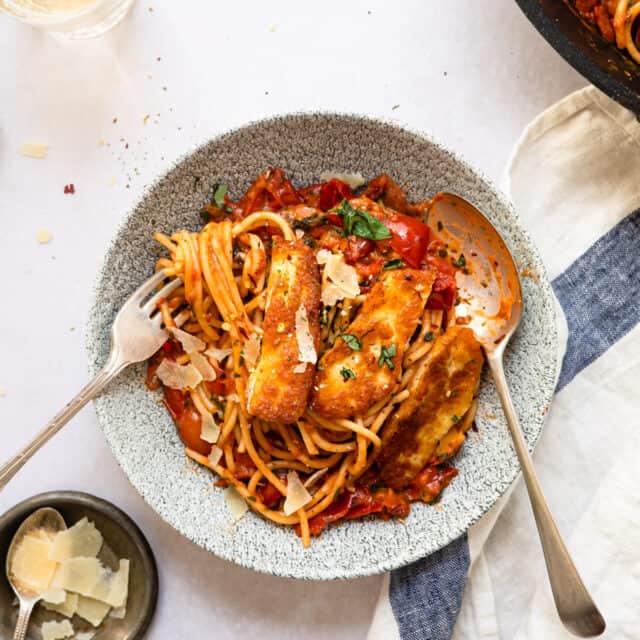 Easy Halloumi Pasta with Rich Tomato Sauce Savvy Bites