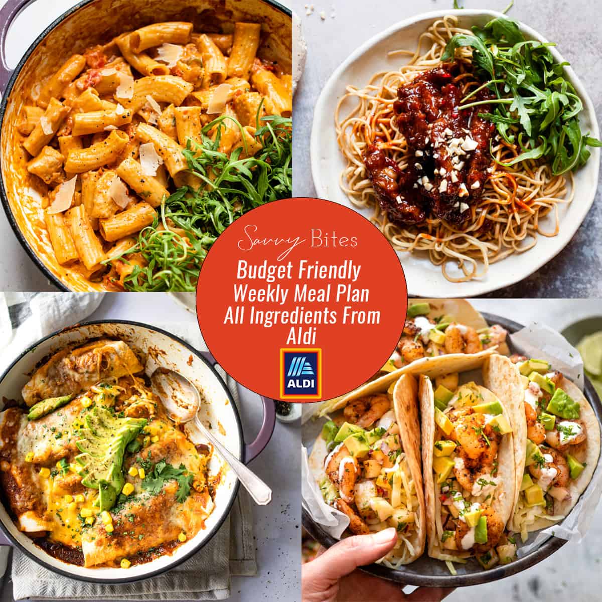 Aldi budget meal plan July 12 photo collage